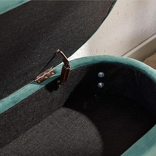 Miniatura 3 de LukeAlon Bonito banco de zapatos de terciopelo con almacenamiento, banco de entrada tapizado de 45 pulgadas de ancho con marco de madera maciza,