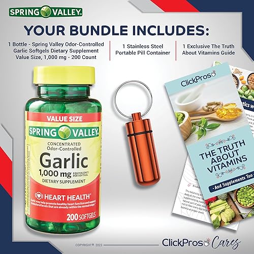 Miniatura 2 de Spring Valley - Cápsulas blandas de ajo controladas por olores - Suplemento dietético de 1,000 mg 200 unidades + guía "The Truth About Vitamin" y