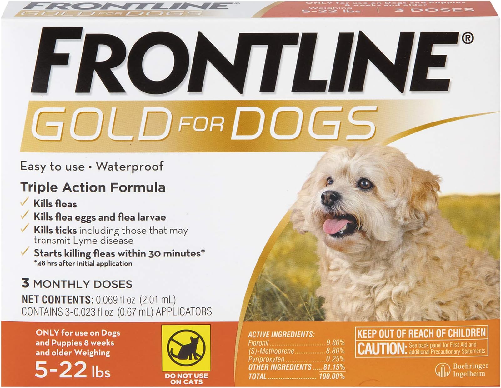 Gold Flea & Tick Treatment for Small Dogs Up to 5 to 22 lbs., Pack of 3