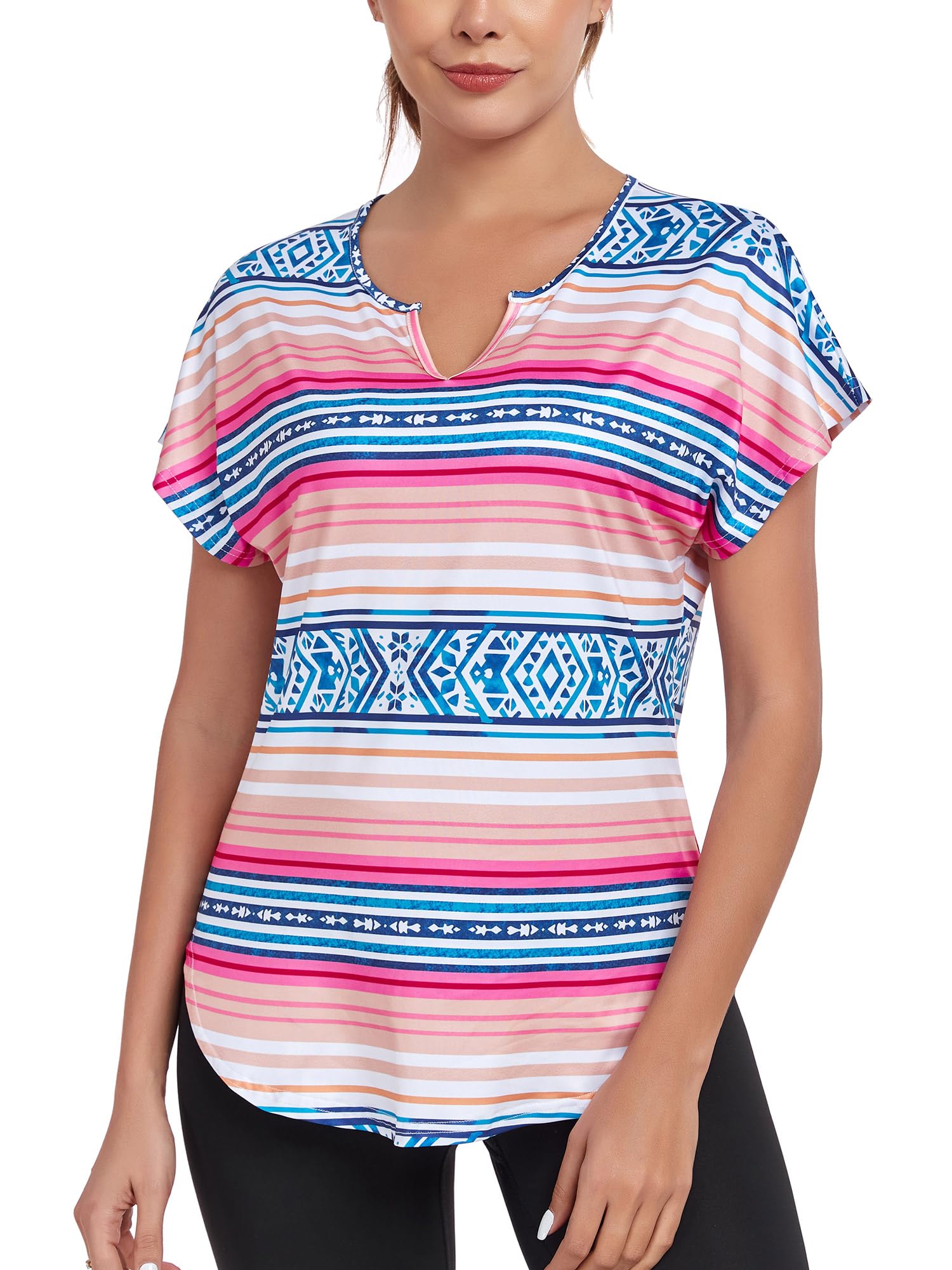 Abrooical Women's Short Sleeve Workout Shirts V Neck Exercise Yoga Basic Top Quick Dry Side Split