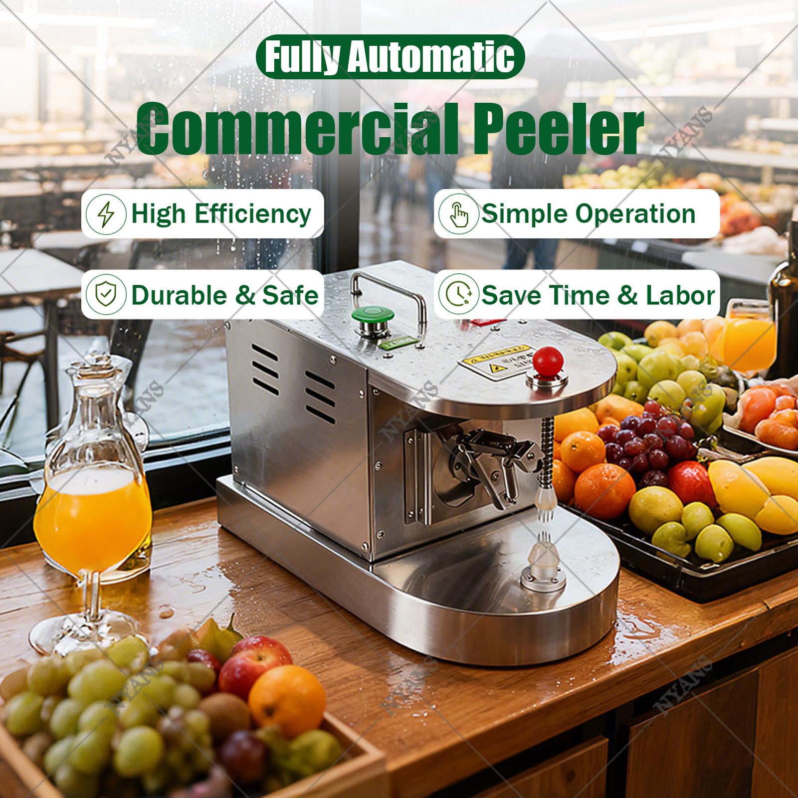 NYANS Pelapatate Professionale per Frutta, Pelapatate per Arance e Limoni in Acciaio Inox, Spessore e Altezza Regolabili, Elevata Produttività per Cucine di Ristoranti