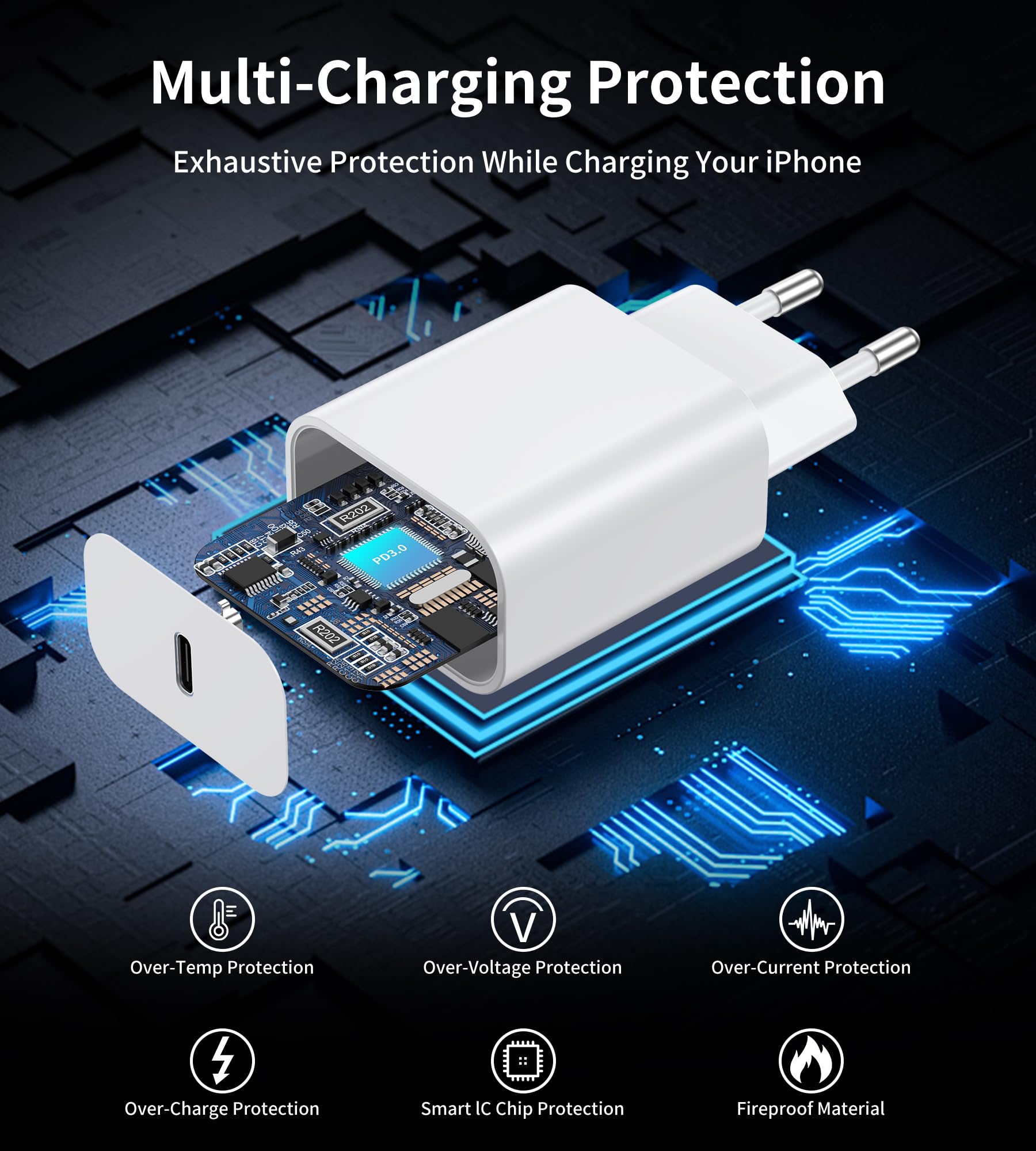 20W USB C Adapter 1-Pack,20W Caricabatterie USB C Progettato Appositamente per i-Phone Fast Charger Type C con i-Phone 16/15/14/13/12 Plus Pro Max Mini,Samsung Galaxy S24/23/22 Caricabatteria USB C
