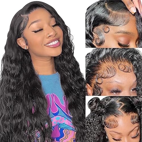 Slinsmei Peluca larga y recta sintética con encaje frontal, pelucas de encaje sin pegamento, peluca sintética natural de fibra resistente al calor,