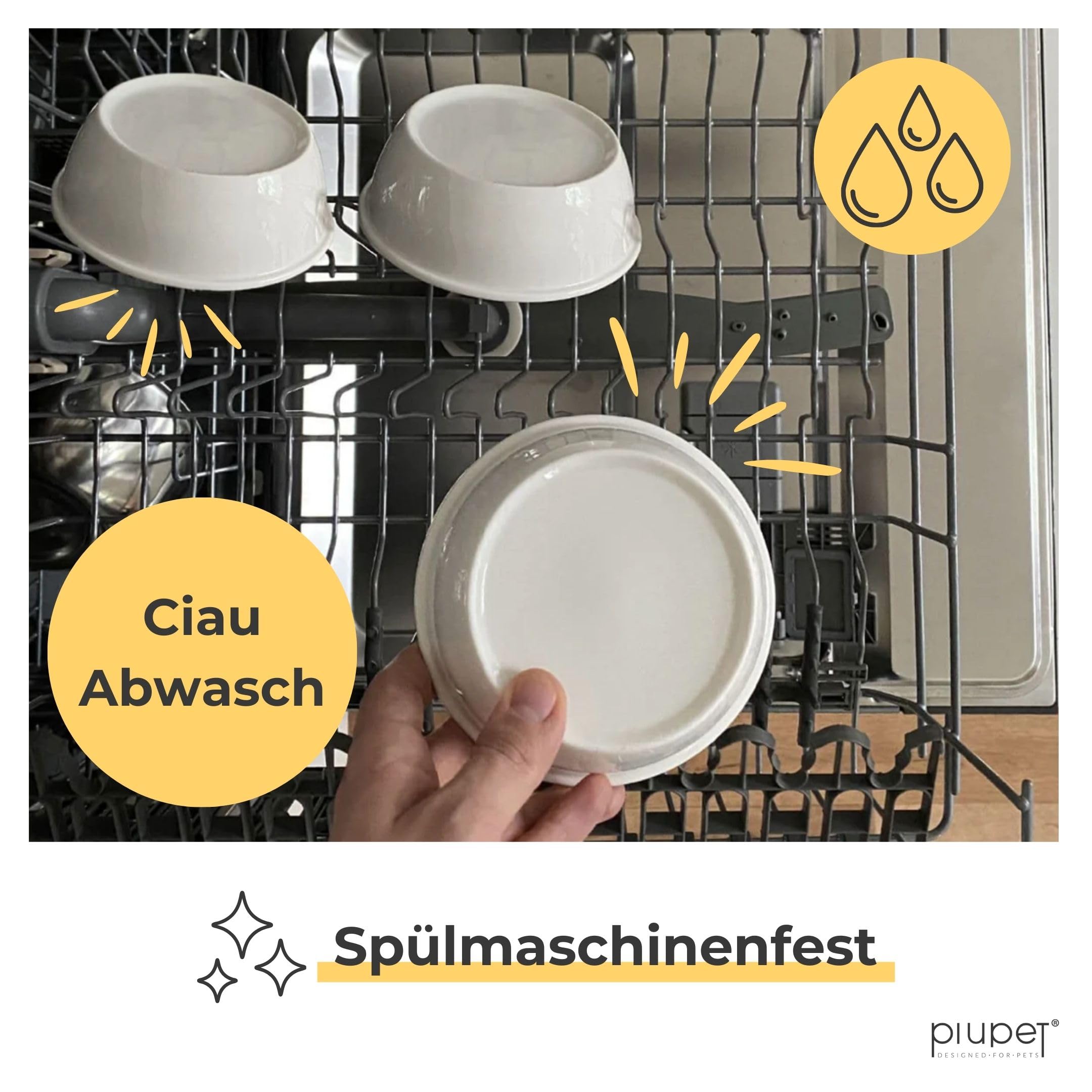 PIUPET 3er Katzennapf Set - Keramikfressnäpfe Katzen mit Napferhöhung aus Bambus - 250ml Futternapf Katze | Katzennapf Erhöht | Katzen Napf