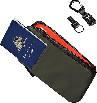 ALPAKA Zip Travel Wallet and HUB CarabinerL - Quick Release Keychain with Magnetic Belt Clip - EDC Carabiner for Keys;RFID Passport Holder, Four Pockets and Two Card Slots