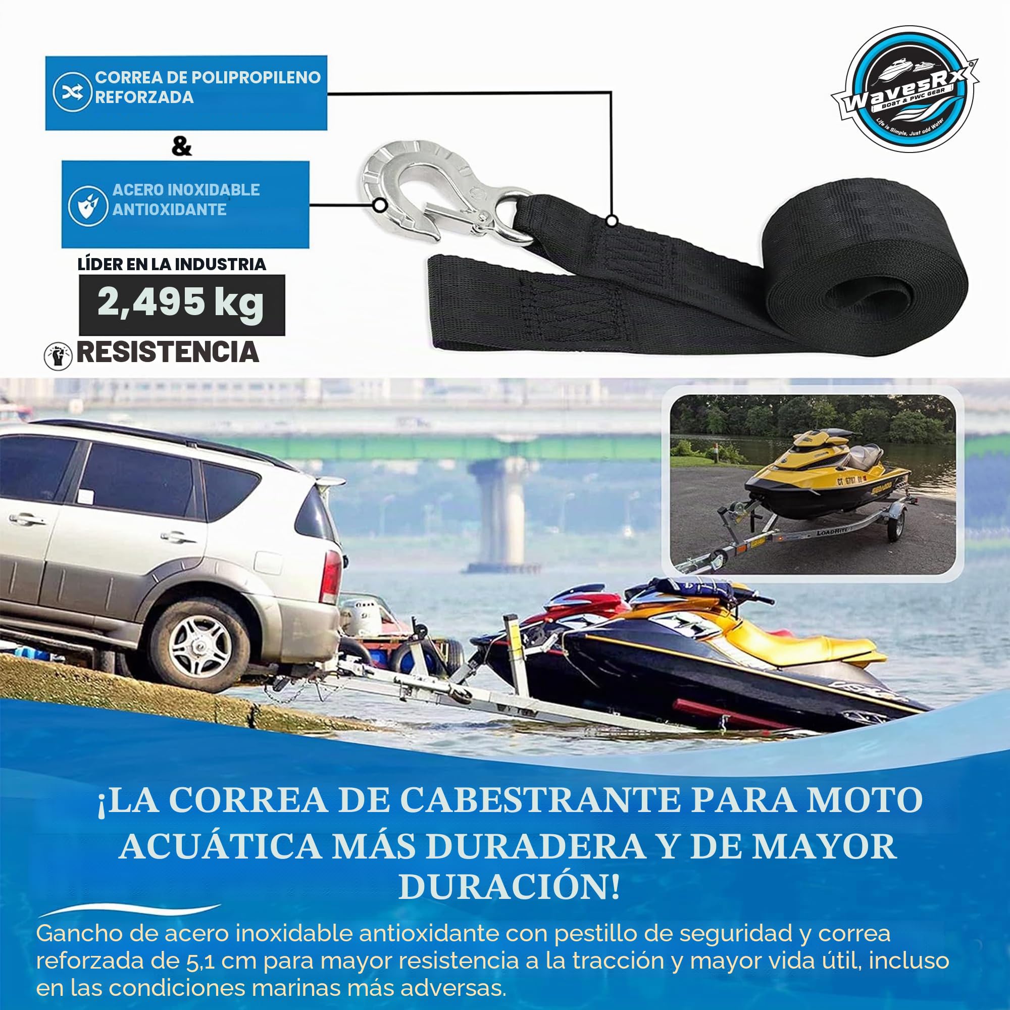 Recambio de Correas para cabrestante de remolques de embarcaciones y Motos acuáticas WavesRx (2 x 12)