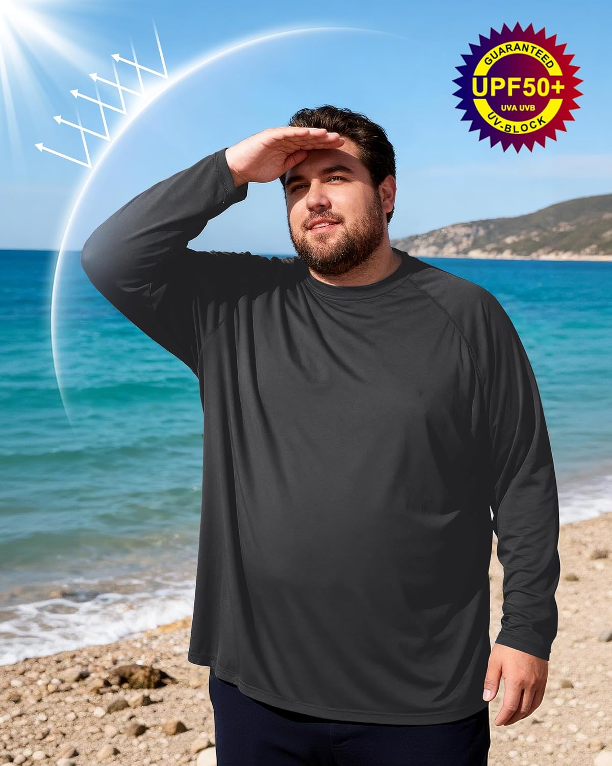 Roadbox Men's Big and Tall UPF 50+ UV Sun Protection Shirts, Long Sleeve Cooling Rash Guard Quick Dry Fishing Swim T-Shirt - Image 3