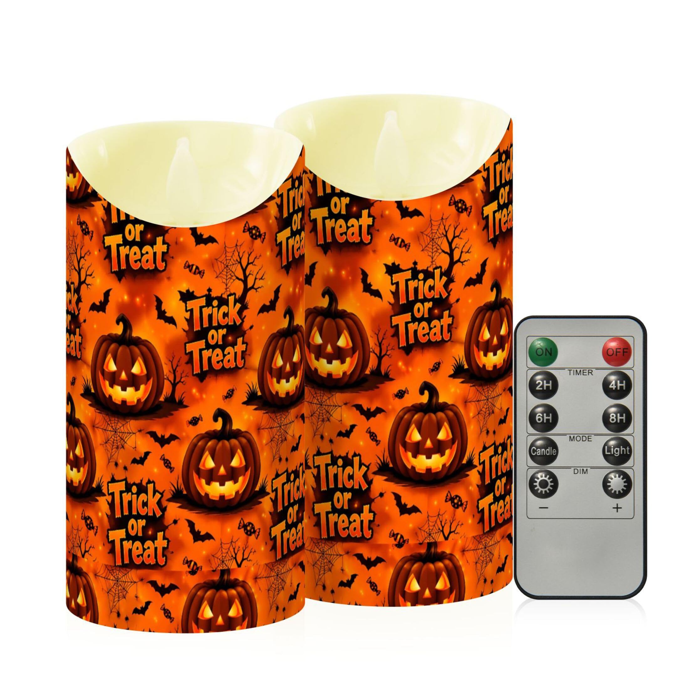 Fuauuyl Pumpkins LED Flameless Candles Flickering Plastic Pillar Candles Battery Operated Votive Candle with Remote Control and Timer, Home Decoration 2 Pack