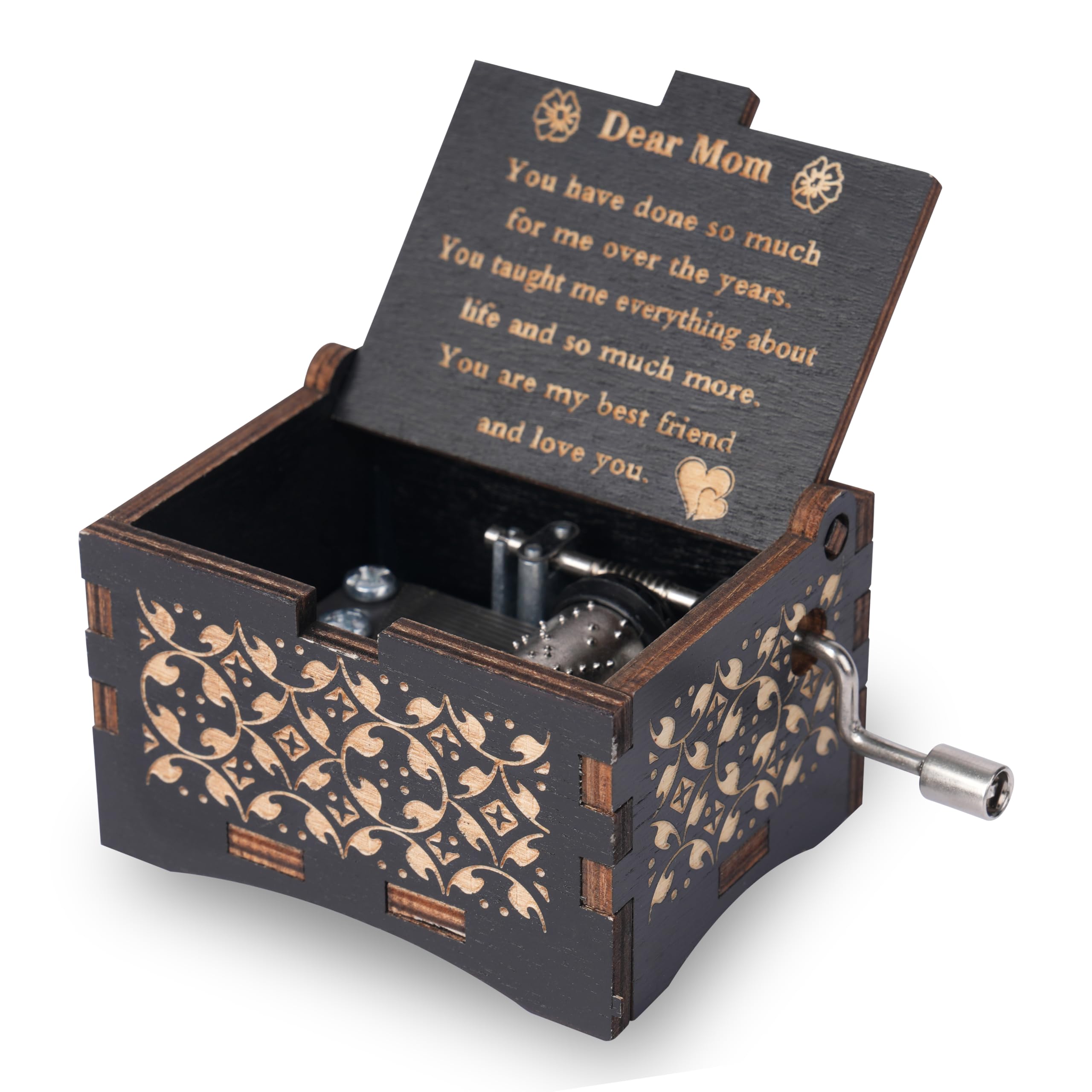 Graceware Wood Music Box for Mom,Mother Day Gift from Daughter Son,Laser Engraved Cute Box