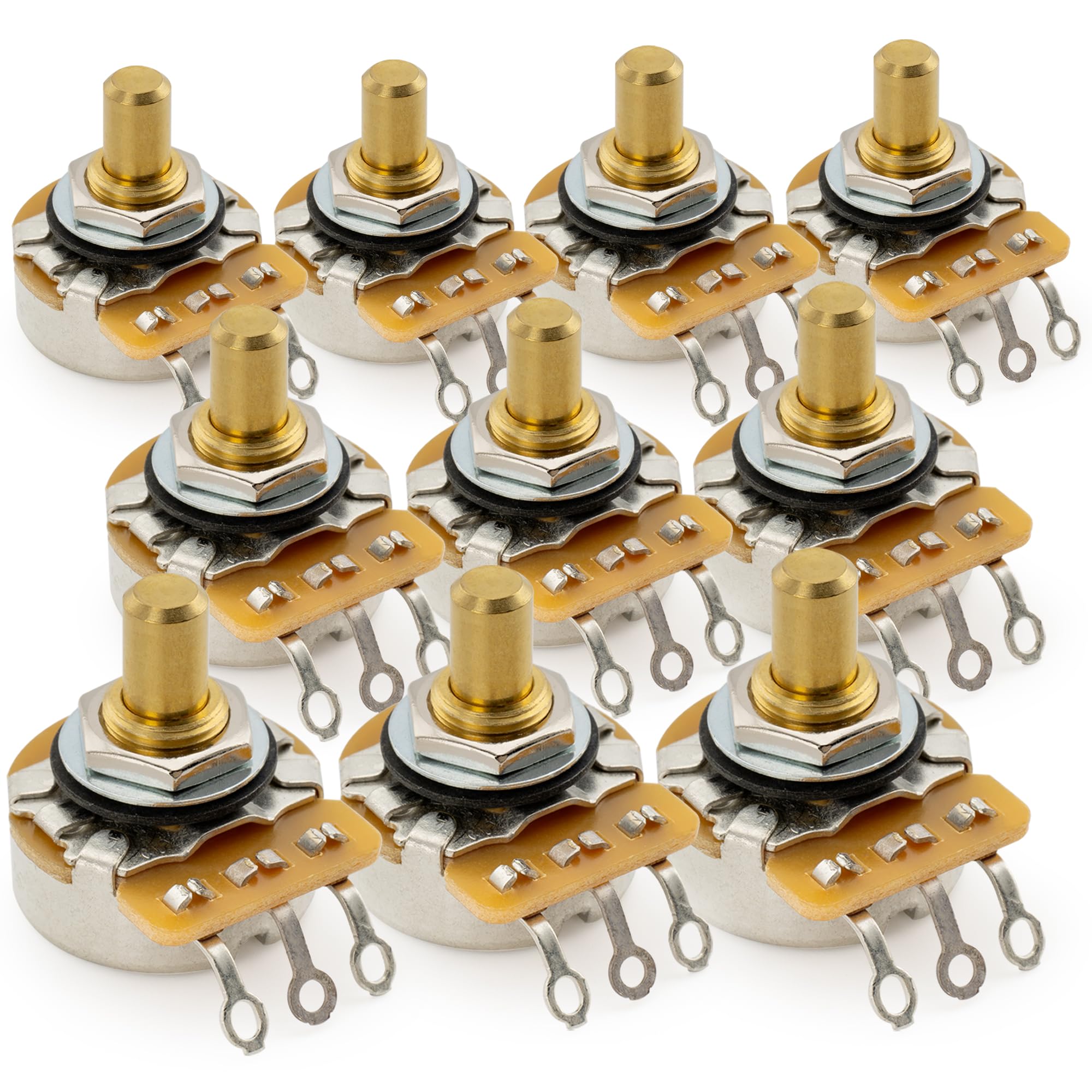 CTS 450G A250K Pots Brass Solid Short Shaft 1/4 Inch 10% Audio Taper Potentiometers for Electric Guitar Bass (Set of 10)