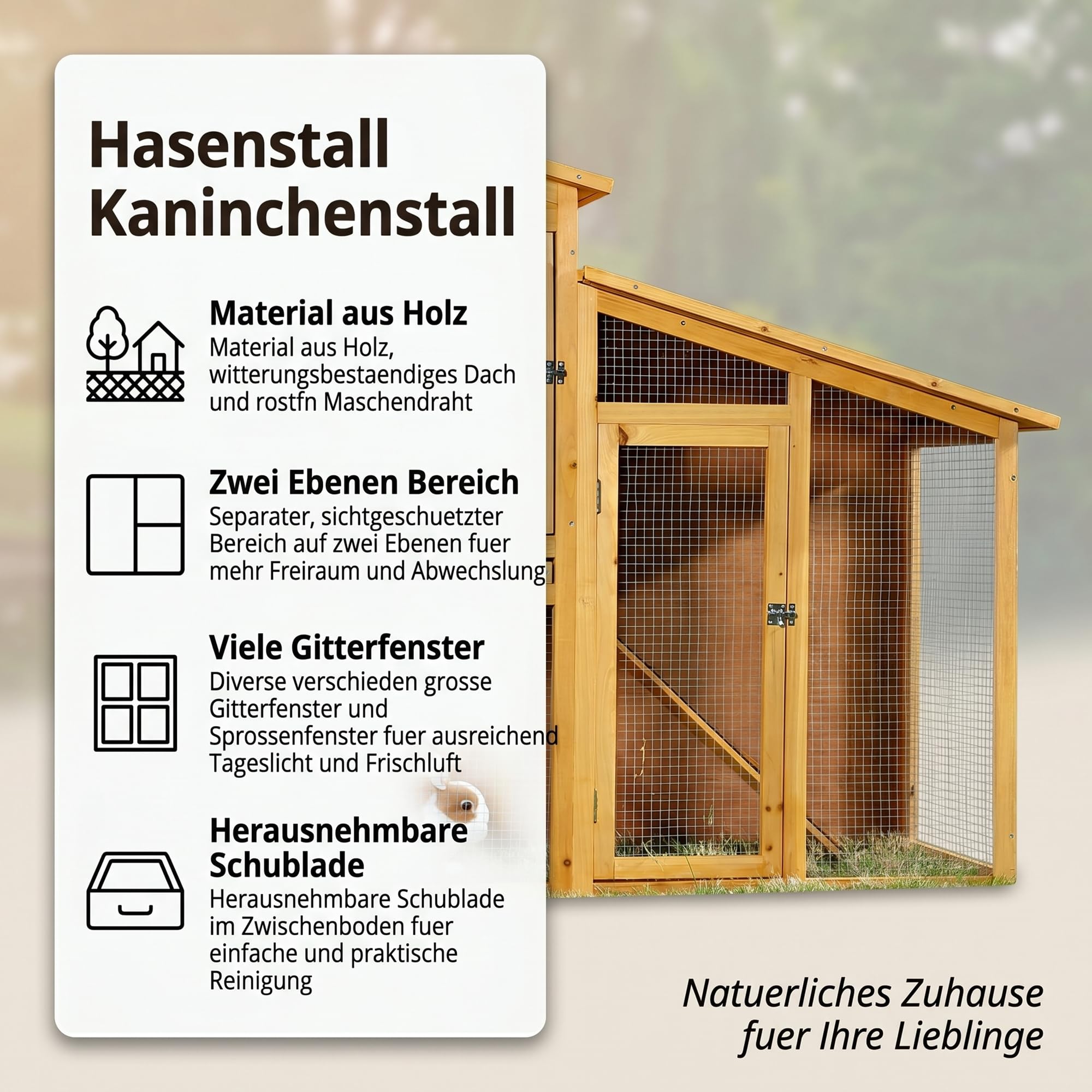 Mucola Hasenstall Kaninchenstall mit Freilaufgehege 2 Ebenen 140x115x60 cm