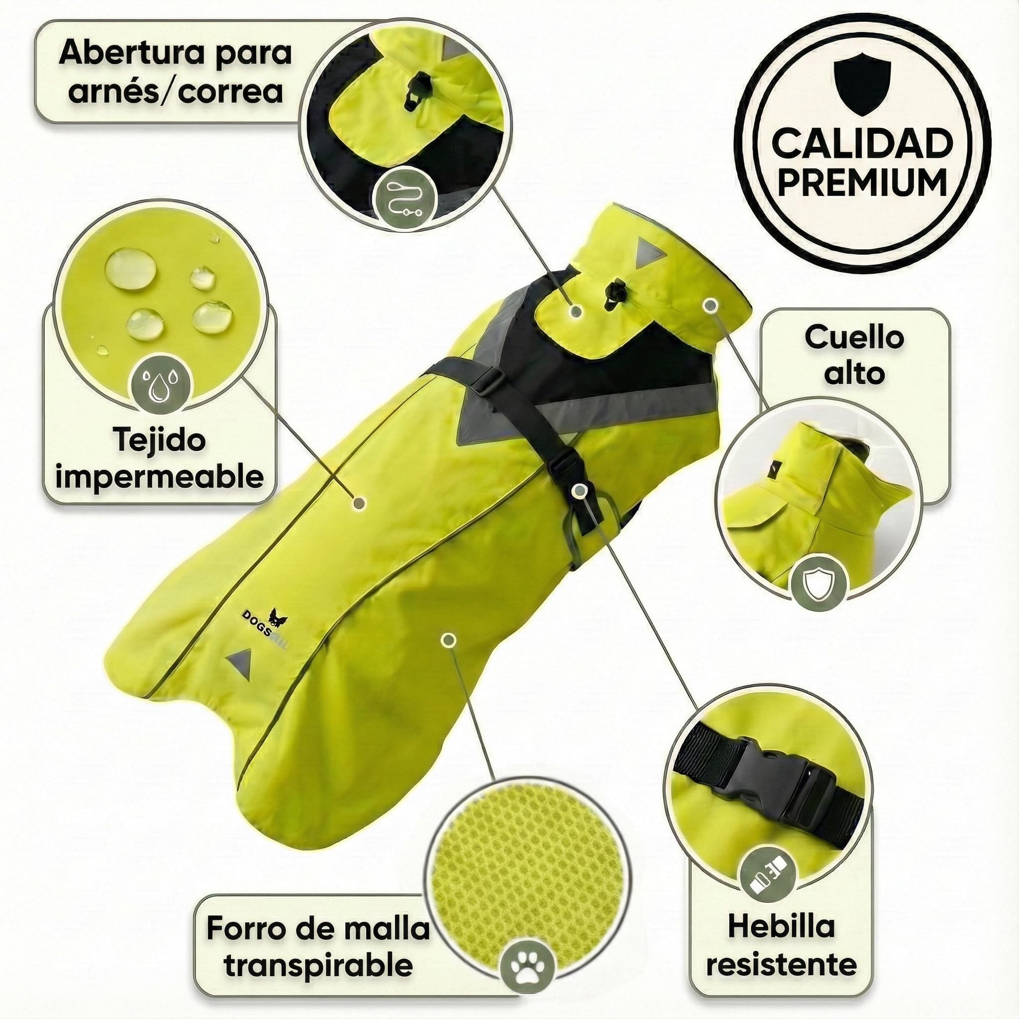 DOGOPAL Chubasquero Reflectante para Perros, Impermeable para Perros, Poncho de Lluvia Ligero con Abertura para arnés para Perros pequeños, medianos y Grandes (Amarillo, XL)