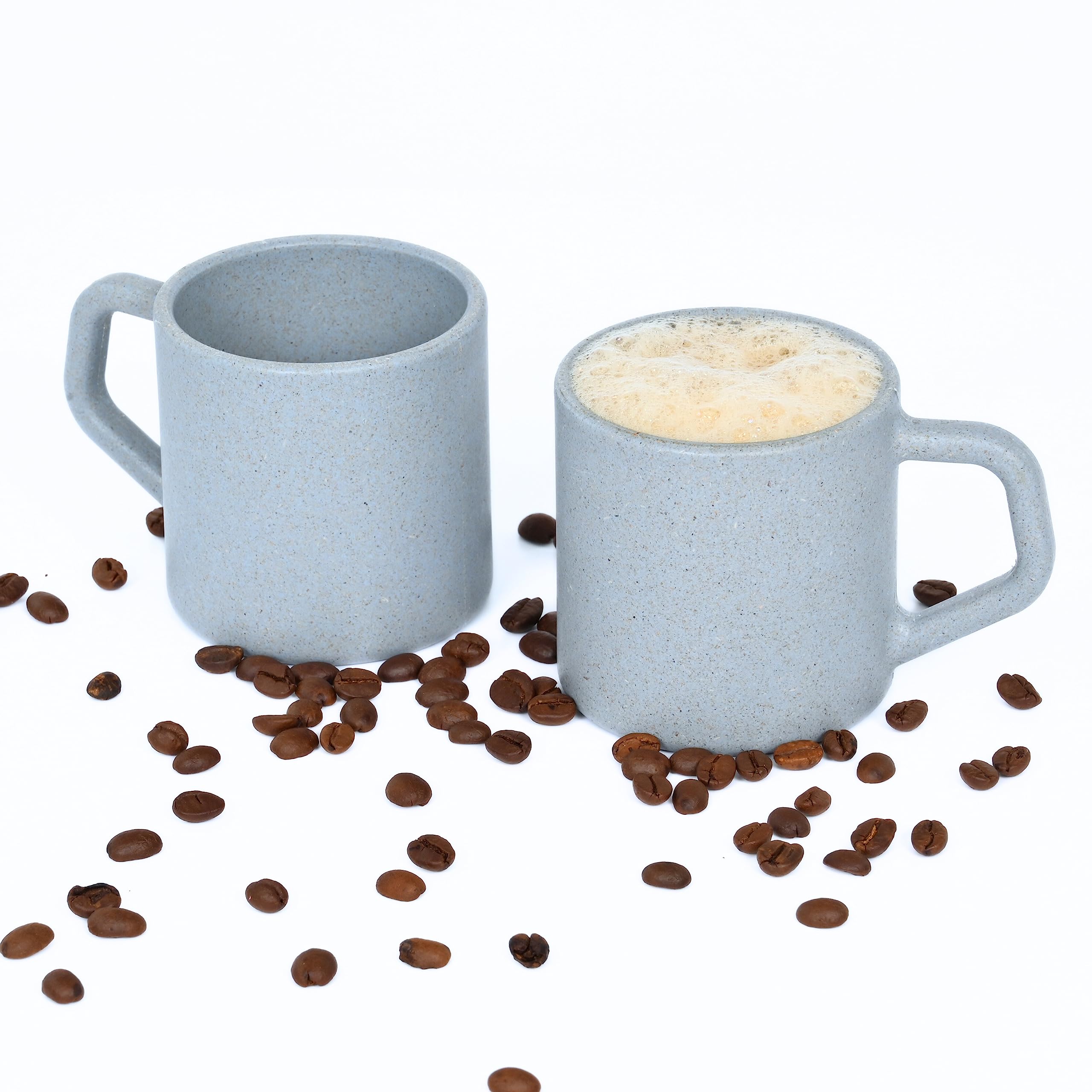 Eha Earth-Friendly Comfy Coffee Cup Set of 2 | 200 ml | Made with Rice Husk & Bamboo Fibers | Microwave Safe | for Hot & Cold Coffee Mug, Tea & Milk | Natural Matte Finish | Azure