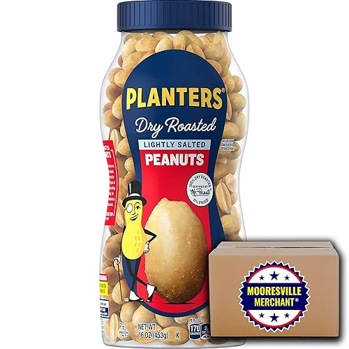 Planters Cacahuetes tostados secos ligeramente salados, 16 onzas, 3 recipientes con calcomanía Mooresville Merchant