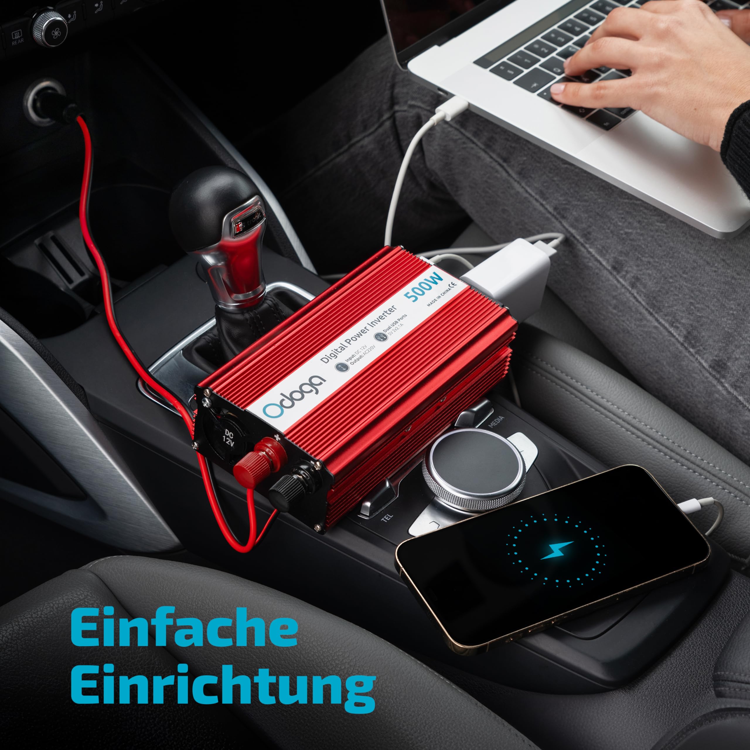 Odoga Wechselrichter 12V auf 230V – 500W Spannungswandler, Stromwandler mit 3A USB-A & USB-C Anschlüsse, Inverter 12V 220V, Auto Steckdose – Laden Sie Ihr Laptop, iPad, iPhone, Tablet Und Mehr Odoga Wechselrichter 12V auf 230V – 500W Spannungswandler, Stromwandler mit 3A USB-A & USB-C Anschlüsse, Inverter 12V 220V, Auto Steckdose – Laden Sie Ihr Laptop, iPad, iPhone, Tablet Und Mehr