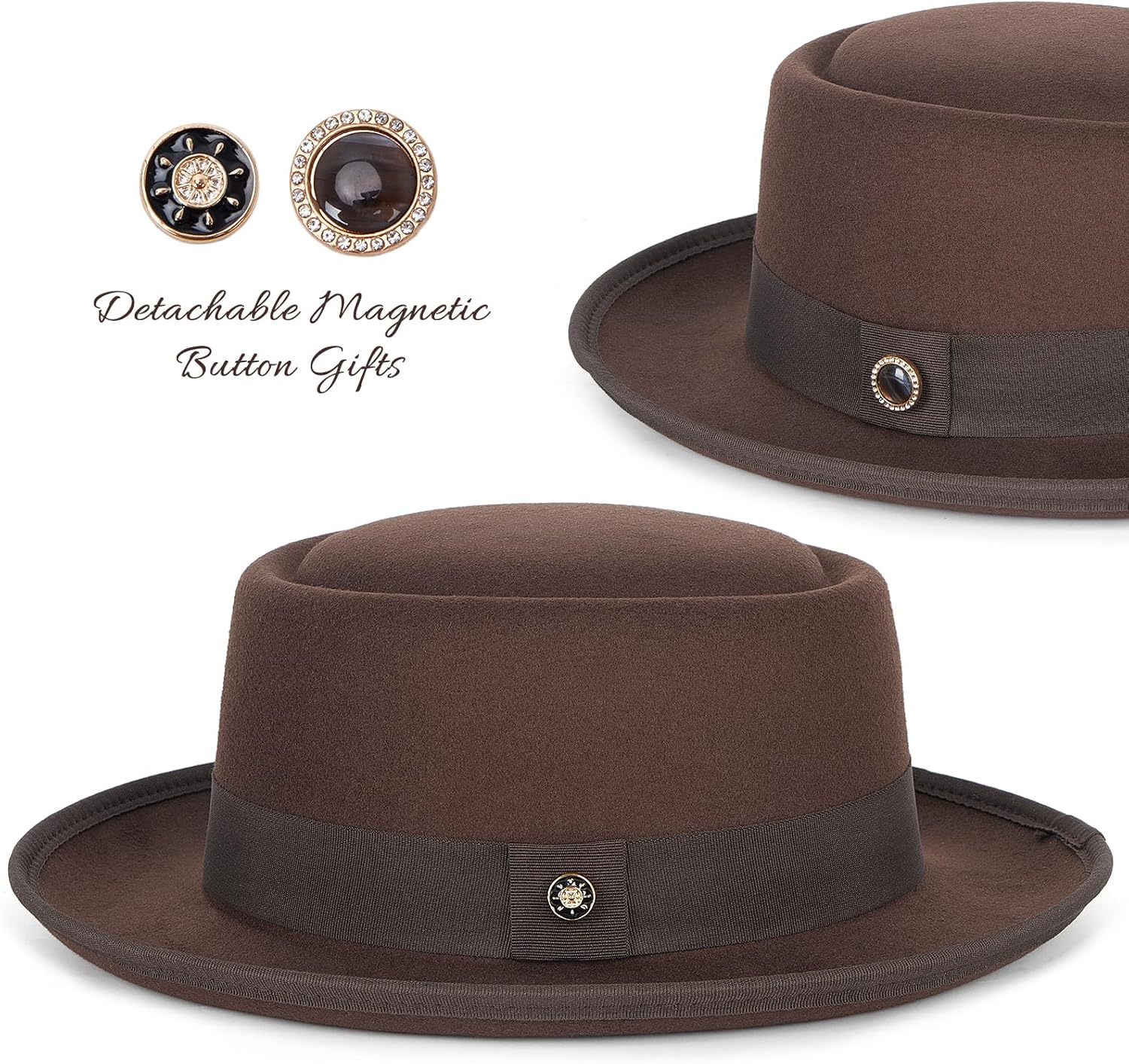 FADACHY Fedora Hats for Men & Women Pork Pie Hat Flat Top Felt Hats Panama Wide Brim Dress Hat - Image 5