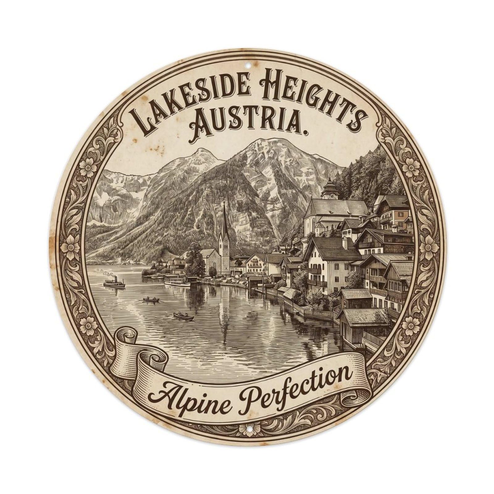 Vintage Travel Lakeside Heights Austria Viewpoint Metal Tin Sign