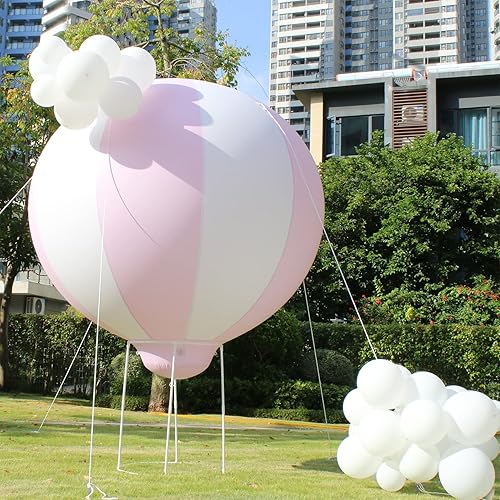 Coonoe Globo de aire caliente de 5 pies globo de decoración de fiesta de baby shower con bomba de aire globo colgante inflable rosa blanco para