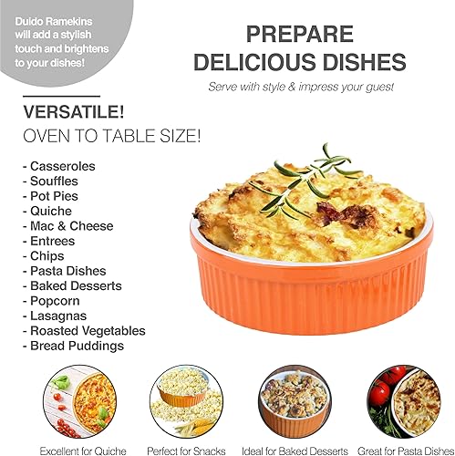 Miniatura 3 de Moldes de plato para soufflé para hornear  48 onzas, 1.5 cuartos de galón, grande de cerámica apto para horno, cuenco redondo acanalado con mini