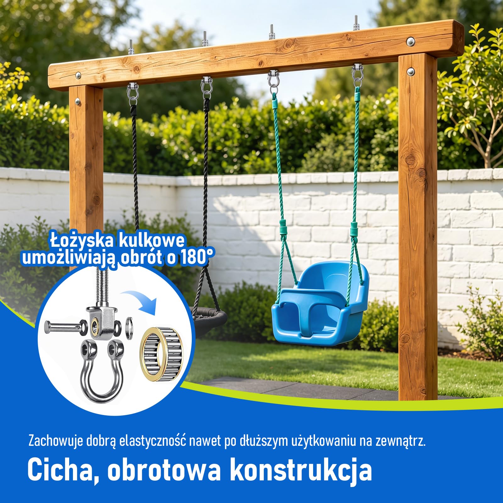 4 haki na huśtawkę M10, do dużych obciążeń, obrotowe haki sufitowe ze stali nierdzewnej, zawieszenie do belek drewnianych i betonowych, huśtawki, hamaka, fotela wiszącego(285 mm)