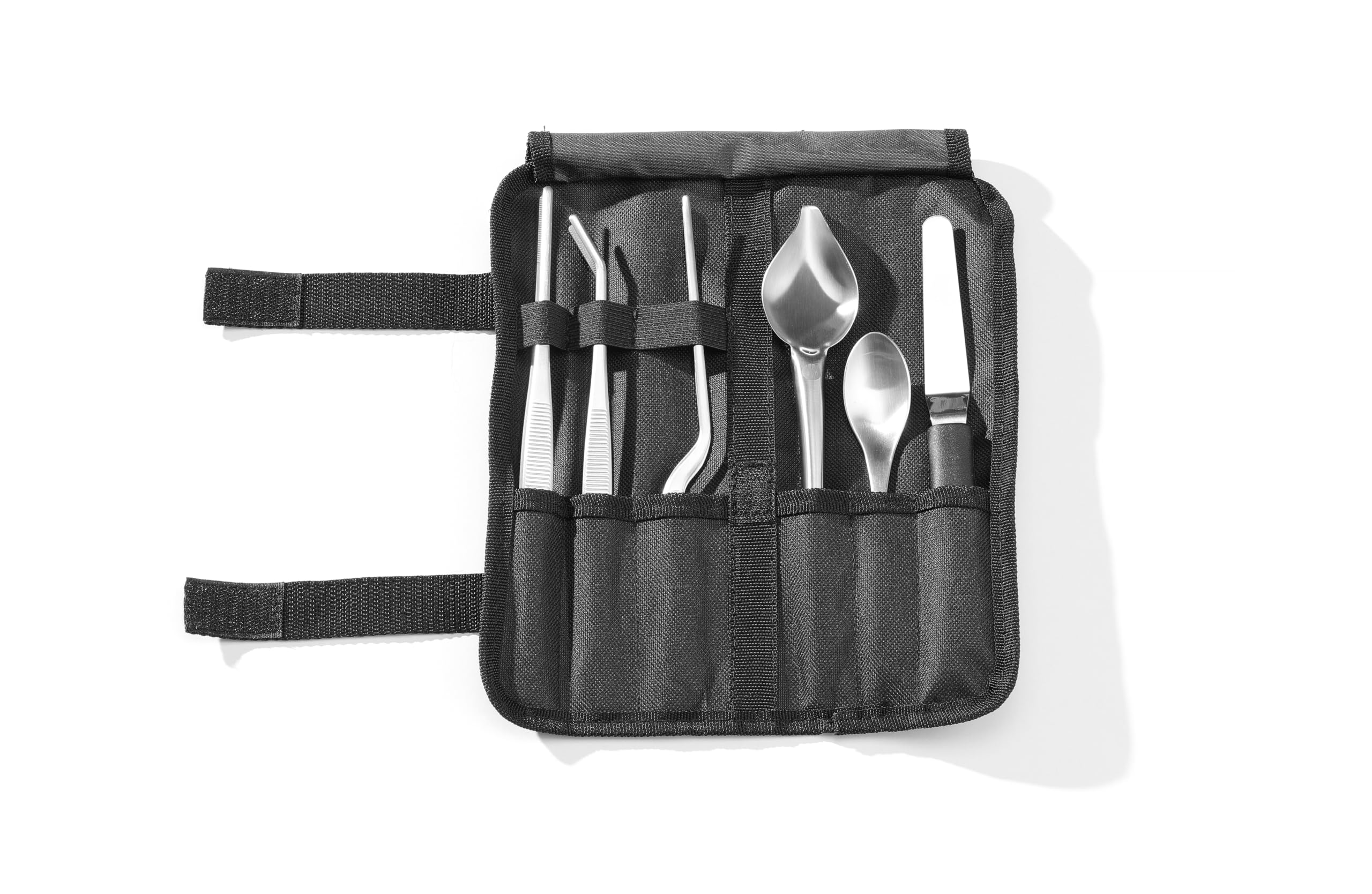 HENDI Emplatar Chef Kit, Juego de Herramientas de emplatado y Decorado culinario, 6 Piezas: Pinzas-cucharas-espátula, Incl. Estuche, Acero Inoxidable Satinado, Plata, poliéster, PP