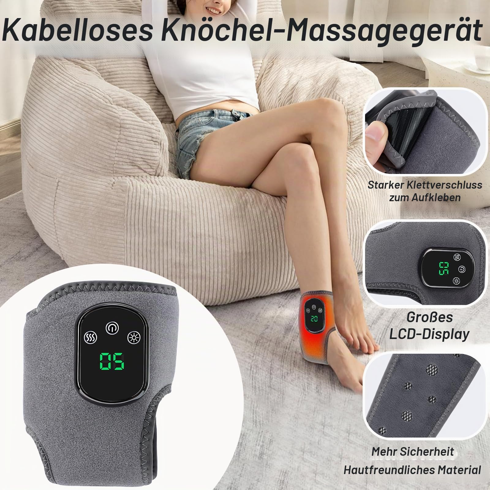 2 Stück Fussmassagegerät, 3-In-1 Elektrische Fußmassageräte, Foot Massager | Portable Cordless Ankle Massagers mit 3 Modi und 5 Wärmestufen, für Knöchel, Ferse, Sohle, Fußgewölbe, Geschenk für Eltern