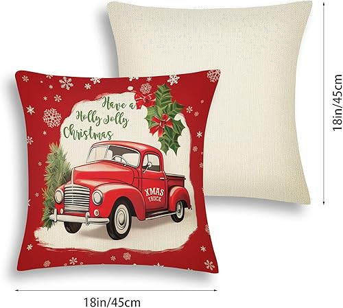 Miniatura 7 de Juego de 4 fundas de almohada de Navidad de 18 x 18 pulgadas, decoración navideña de cuadros rojos, fundas de almohada de Navidad para Navidad,