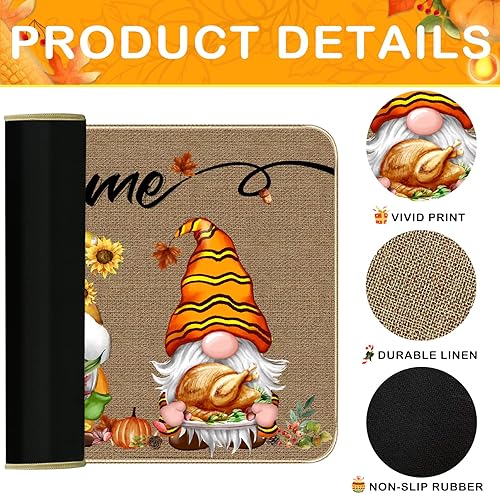 Miniatura 4 de TREWAVE Tapete decorativo de bienvenida de otoño, antideslizante, lavable, diseño de calabaza, girasol, pavo, hoja de arce, cosecha de otoño, Acción