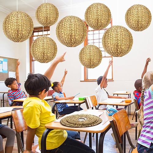 Miniatura 6 de Qeeenar 18 linternas de papel colgantes de varios tamaños, faroles de papel de arpillera, decoraciones de fiesta, decoración de casa de campo, aula,