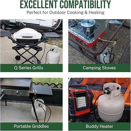 Miniatura 2 de Adaptador de manguera de propano de 8 pies de 1 libra a 20 libras con calibre, manguera adaptador de tanque de propano de 20 libras a 1 libra,