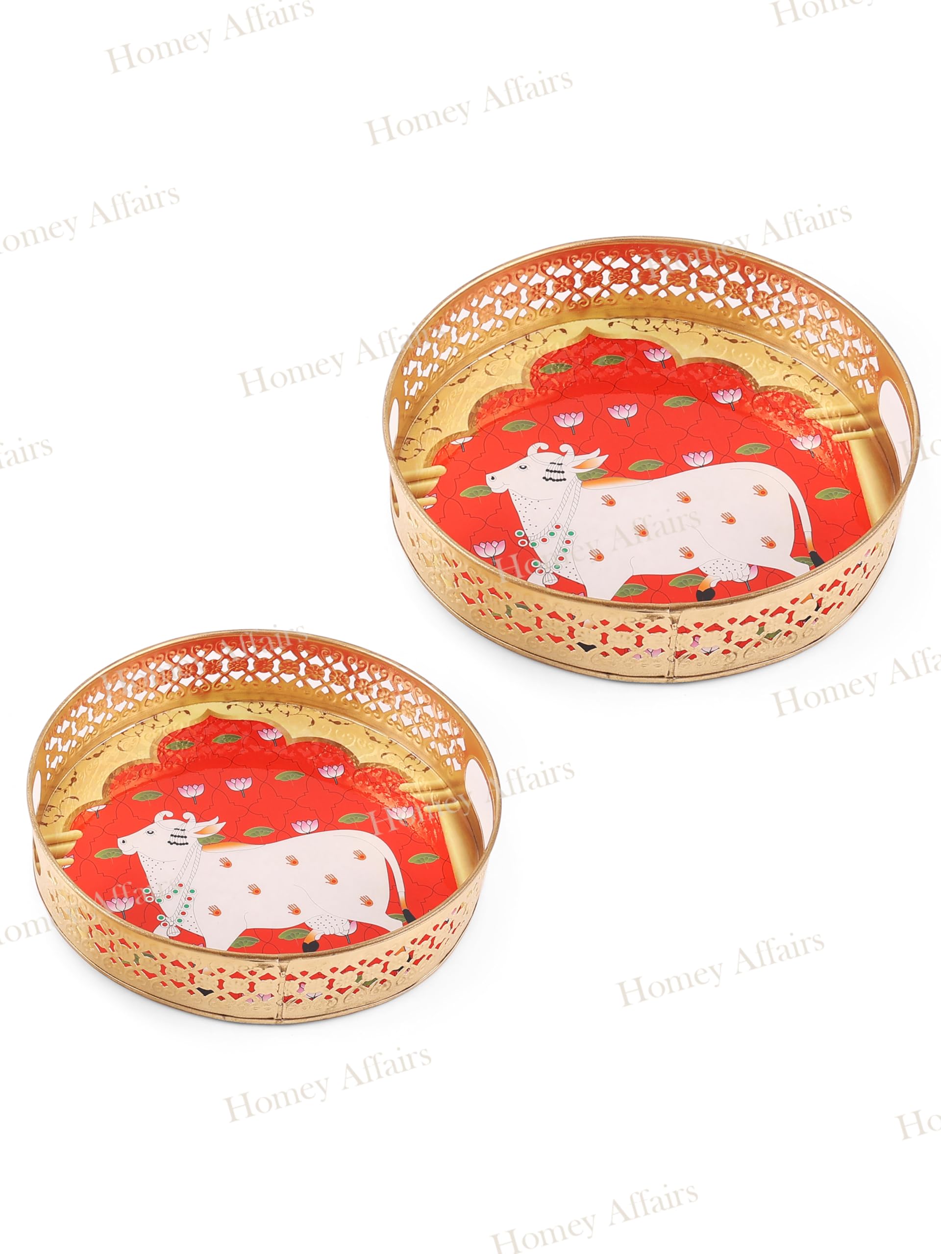 - Pichwai Tray for Return Gifts | 8" & 10" Round Metal Tray Home Decor Items | Traditional Tray for Diwali | Elegant Gift Trays for Wedding (Red, Set of 2 Trays (8" & 10"))