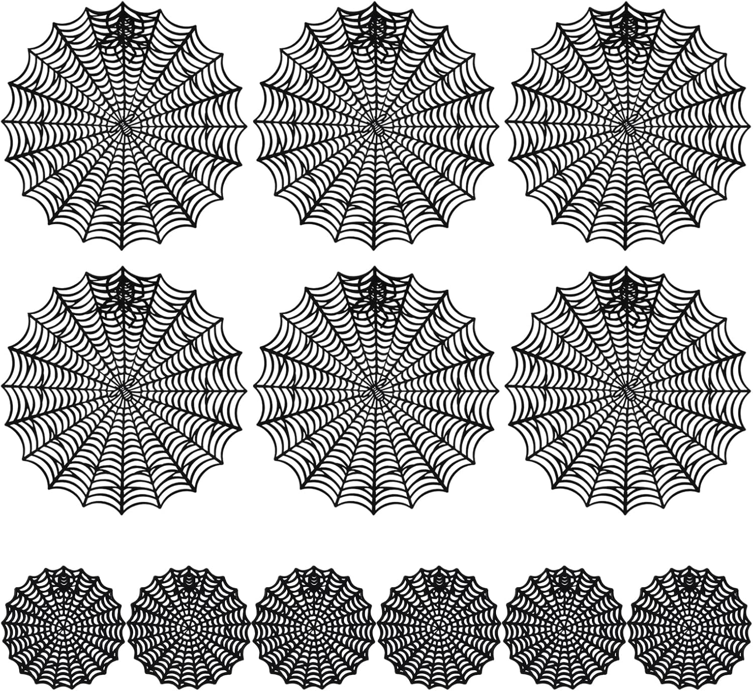 12Pcs Halloween Spider Web Placemats, 15" Heat Insulation Black Table Mats | 4"Durable Non-Slip Hollow Out Spiderweb Coasters, Ideal for Family Festival Party Home Dining Table Decorations