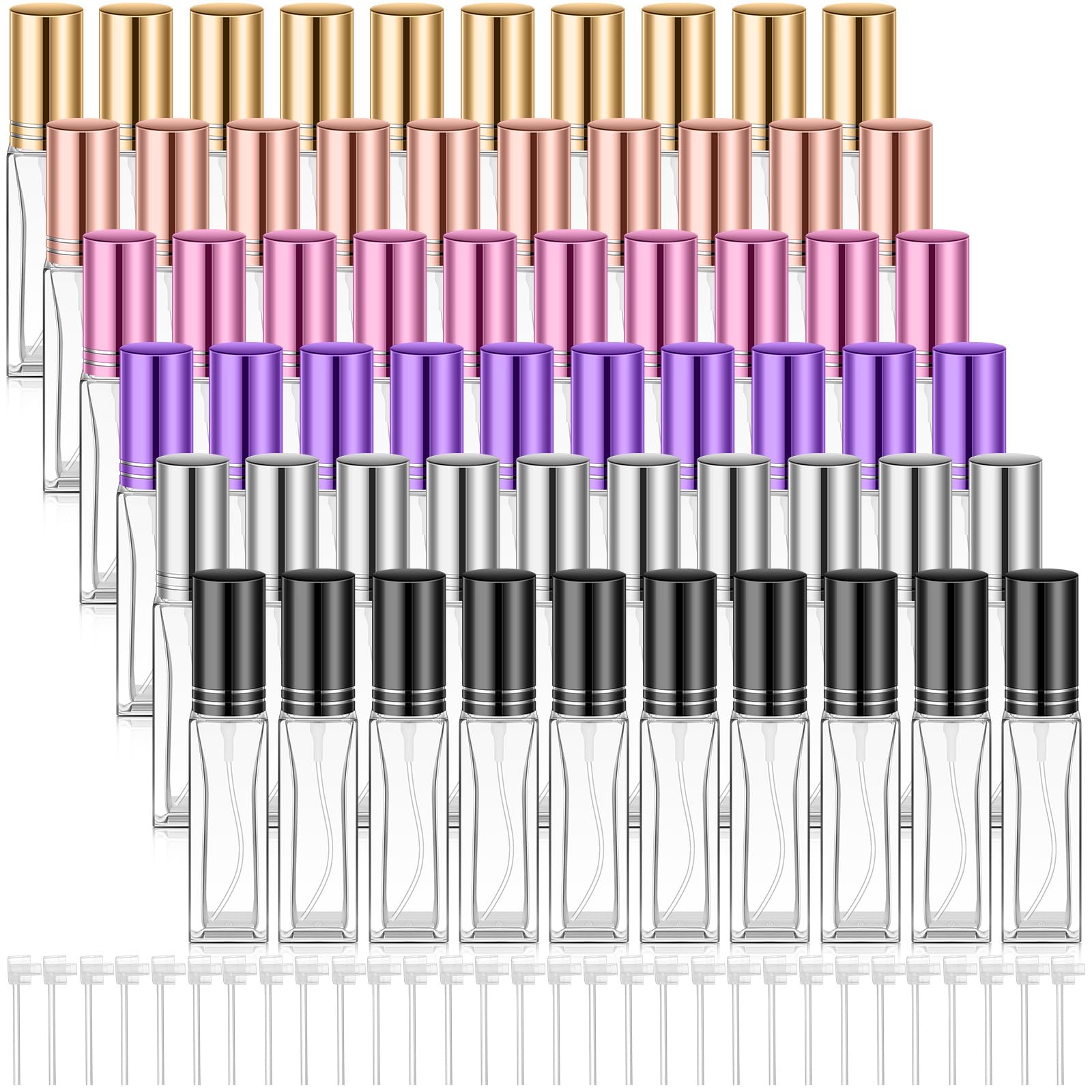 Domensi 60 Pcs Perfume Bottles Glass Spray Perfume Bulk Empty Refillable Small Travel Perfume Atomizer Bottle with Pump Tool for Hair Travel Plants Cleaning Skin Care(Assorted Color,10 ml)