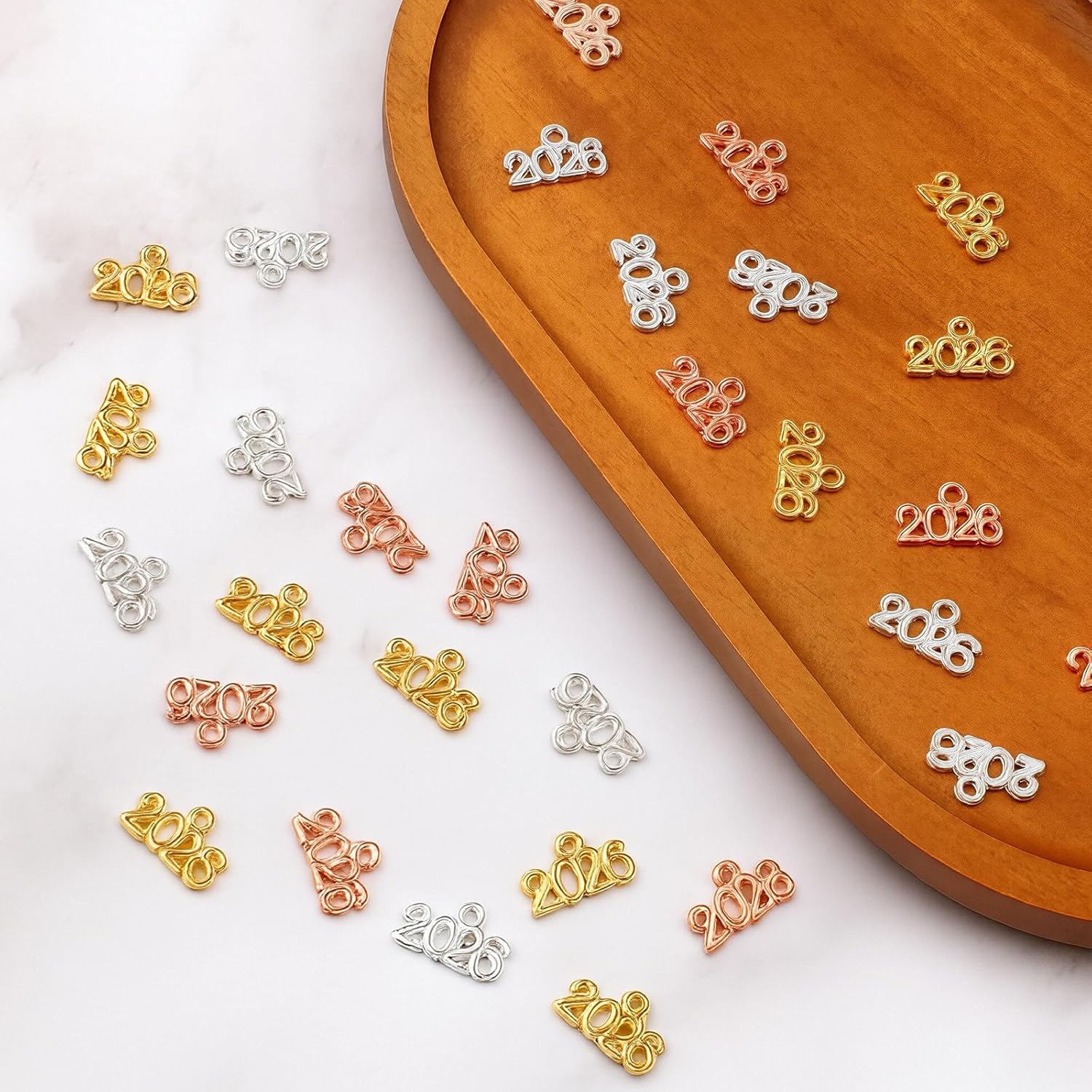 30PCS 2026 Charms - 2026 Year Graduation Cap Hat Tassel Decoration - Gold Rosegold Silver Jewelry Making Pendants Charm for 2026 Years Letter DIY Craft Necklace Bracelet Earrings Keychain Supplies - Image 2