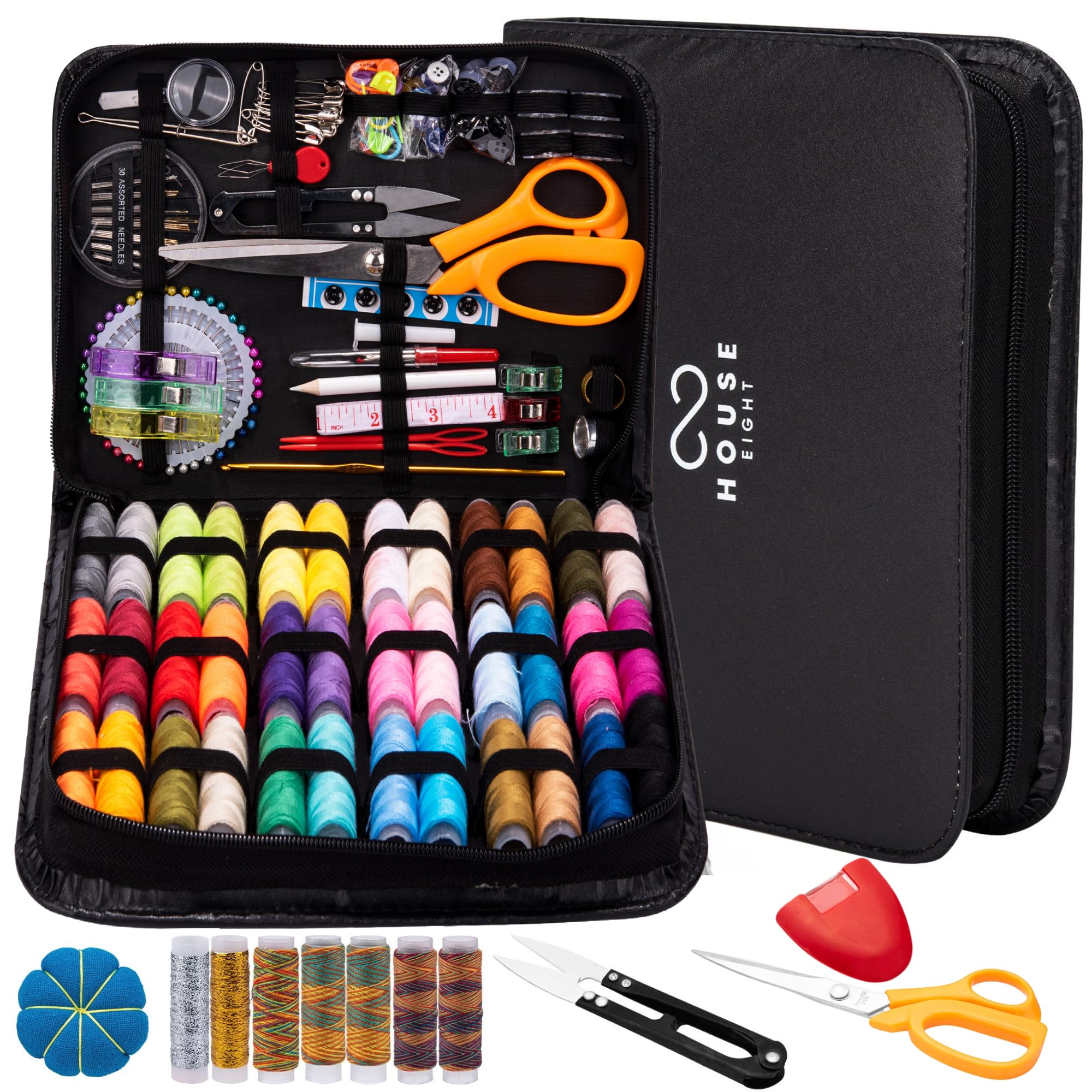 HOUSEEIGHT Professional Sewing Kit - Over 200 Pcs Premium Needle and Thread Kit Includes 43 Strong Threads,30 XL Needles, Sewing Kits for Adults UK for Emergency & Home Mini Sewing Kit for Beginners…