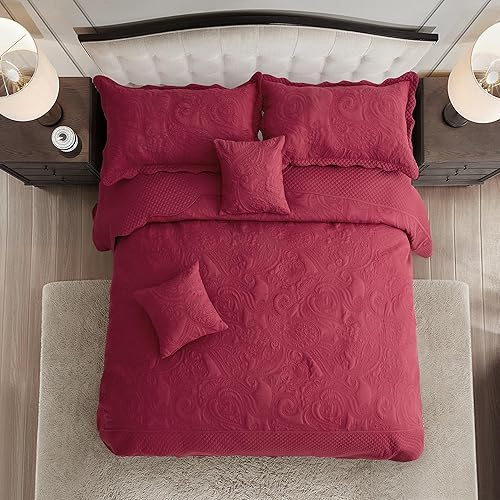 Vista 37 de Colcha extragrande tamaño King, funda de cama ligera ultrasónica, patrón de cachemira, reversible, 5 piezas, 100% microfibra, blanco puro 1-amarillo