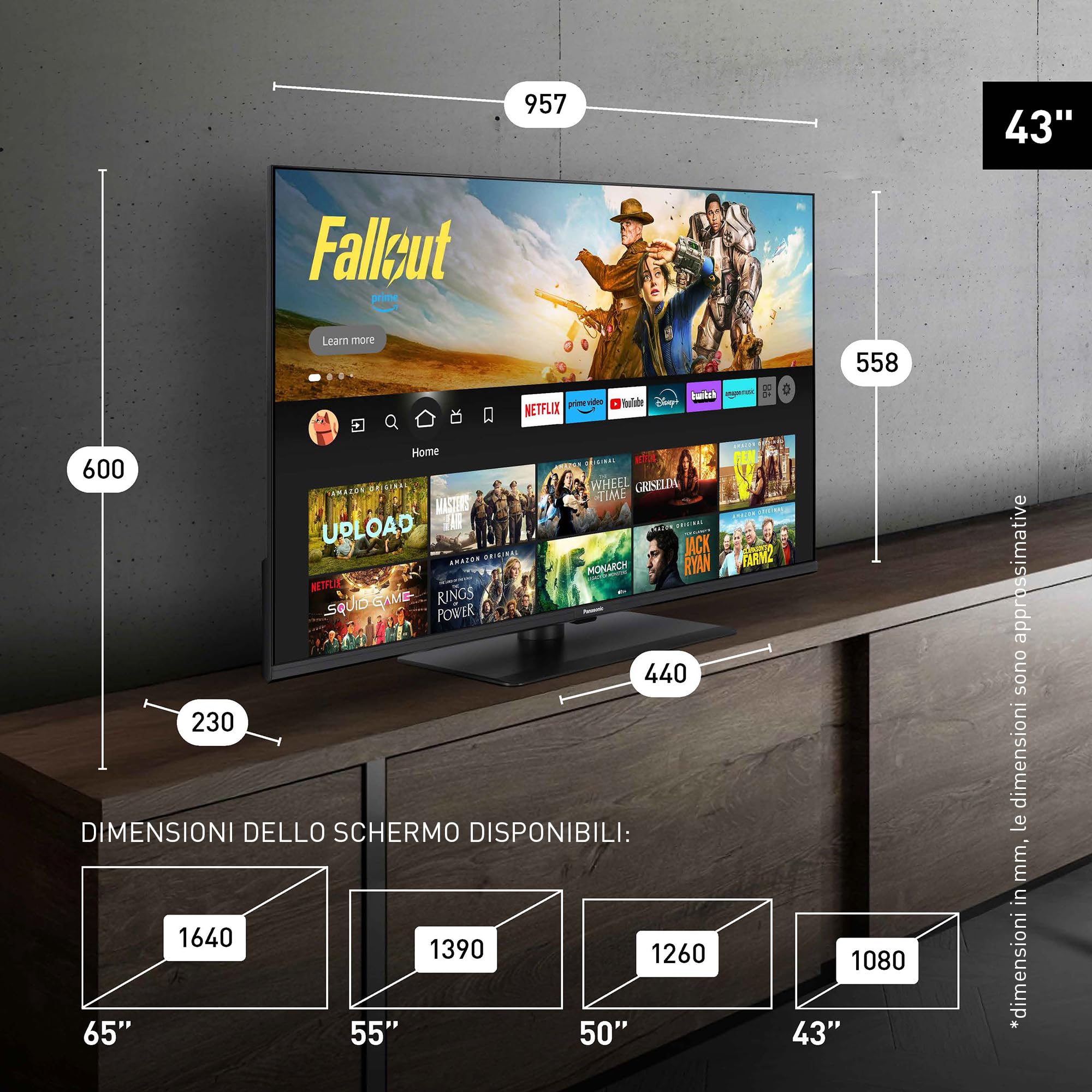 Panasonic Premium TV-43W85BEZC, 43 Pollici TV QLED 4K Ultra HD, Fire TV | 120Hz, Dolby Vision e Atmos, Modalità Game Extreme, Supporto Alexa, Apple, Bluetooth, Smart TV, Serie W85B,