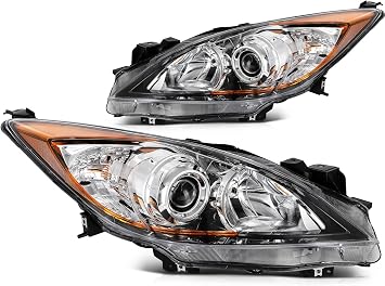 Headlight Assembly Fit for Mazda 3 2010-2013 for Mazda 3 Sport 2010-2013 Chrome Housing Amber Reflector Clear Lens BBM4510L0K MA2518130 BBM4510K0K MA2519130