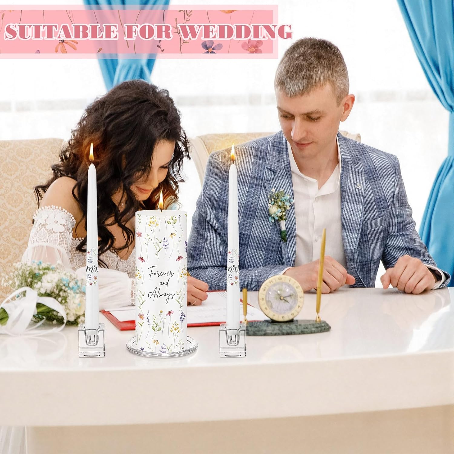 Irenare Unity Candles with Holder for Wedding Ceremony Unity Candle Set Wedding Table Decorations Accessories for Formal Events Church (Wildflower)