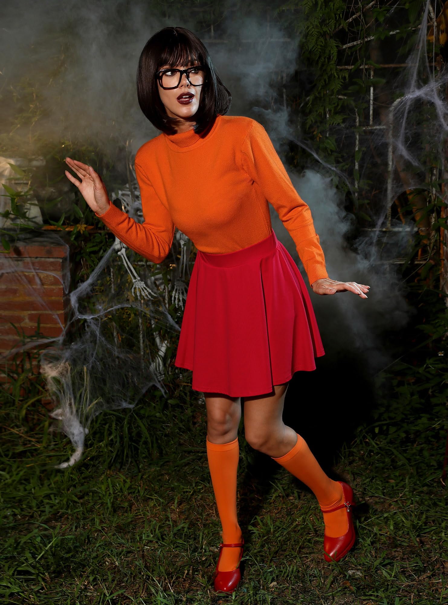 For G and PL Costume d'Halloween à col roulé orange et jupe rouge pour femme