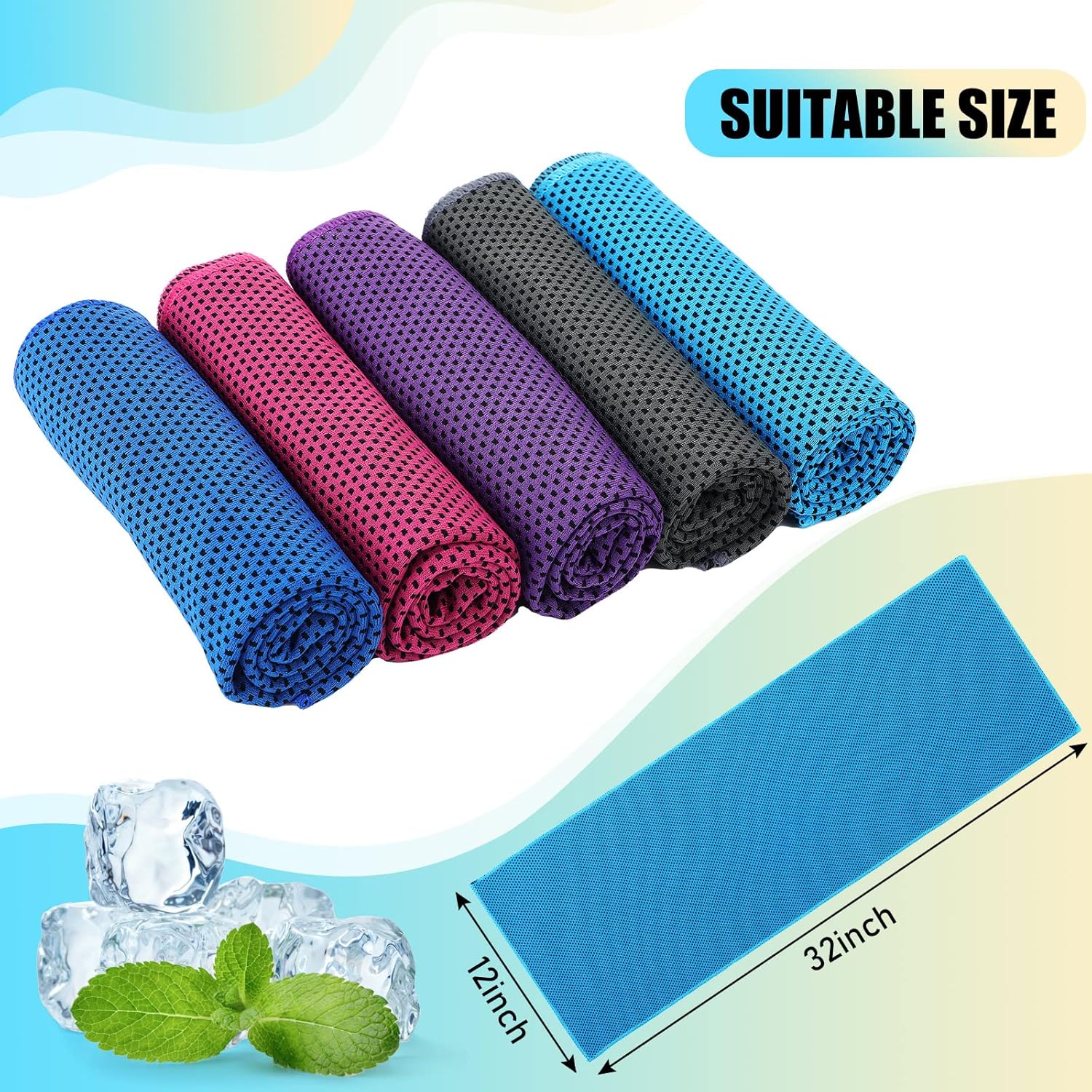 BBTO 50 Pack Cooling Towel Bulk - Microfiber Breathable Ice Chilly Towel for Cold Neck & Face - Summer Yoga, Sport, Gym, Workout, Camping and More Activities, 32 x 12 Inch (Multicolor)