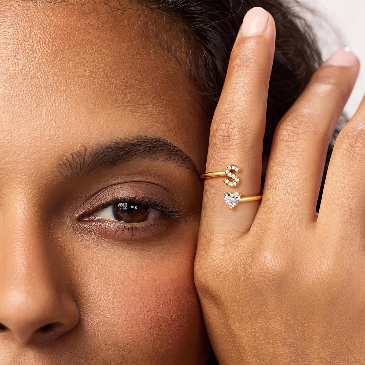 Initial Heart Rings for Women - 14K Gold Plated Adjustable Letter A-Z Rings Fashion Jewelry Gifts for Women - Image 7