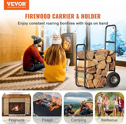 Miniatura 2 de VEVOR Carrito de leña, capacidad de peso de 220 libras, transportador de madera con ruedas, cuerda de encuadernación y lona impermeable, estante de