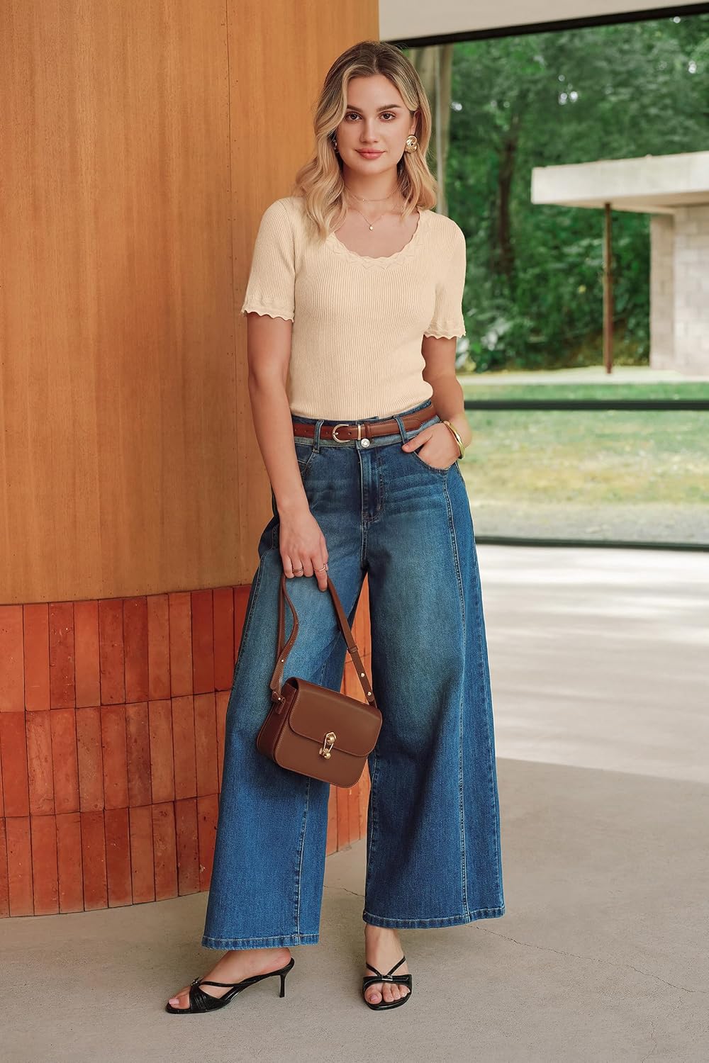 Arach&Cloz Women's 100% Cotton Short Sleeve Sweater Pullover Scoop Neck Lightweight Business Casual Outfits Spring Tops 2026 - Image 6