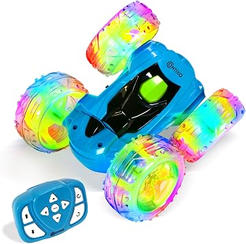 Contixo SC3 RC Stunt Car, Blue 2.4GHz 4WD Double-Sided 360 Rotating flip Racer Remote Control Toy Cars with LED Lights for Kids Girls Boys Age 4-12 Birthday Gift