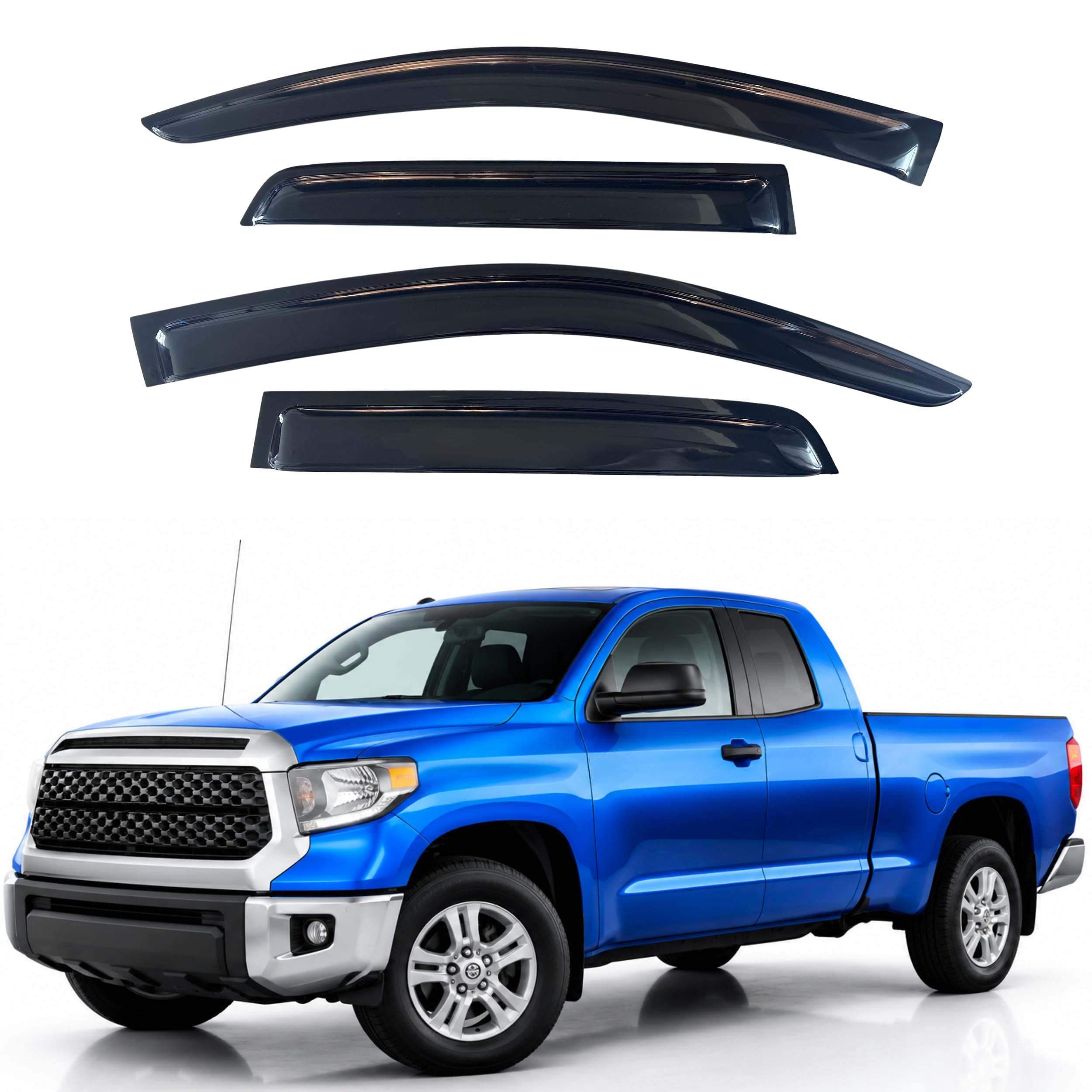 IG Window Visors Fit for 2007-2021 Toyota Tundra Double Cab, Out-Channel Rain Guards Vent Wind Deflectors 4PC, Truck Accessories for 07-21 Tundra (Extended Cab Only)