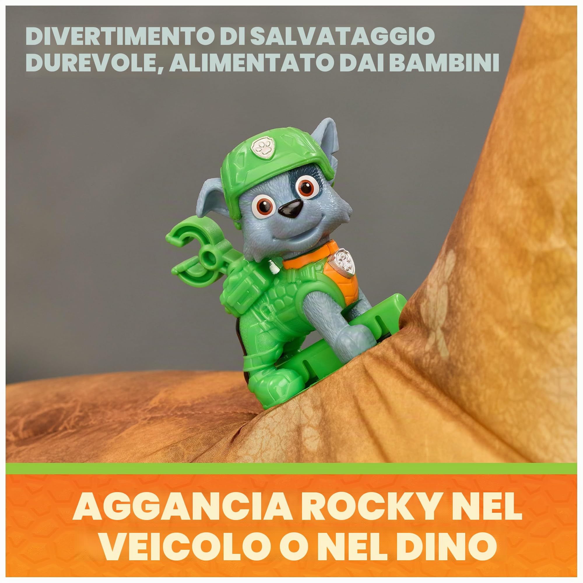 Paw Patrol: The Dino Movie, Megasaurus Dino veicolo con dinosauro giocattolo gonfiabile da 76,2 cm e personaggio Rocky, giocattoli per bambine e bambini in età prescolare dai 3 anni in su