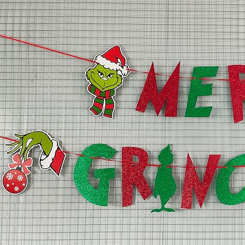 Miniatura 2 de Cartel de Feliz Navidad con purpurina, guirnalda de Navidad con purpurina roja y verde para el hogar, chimenea, decoración y suministros de fiesta