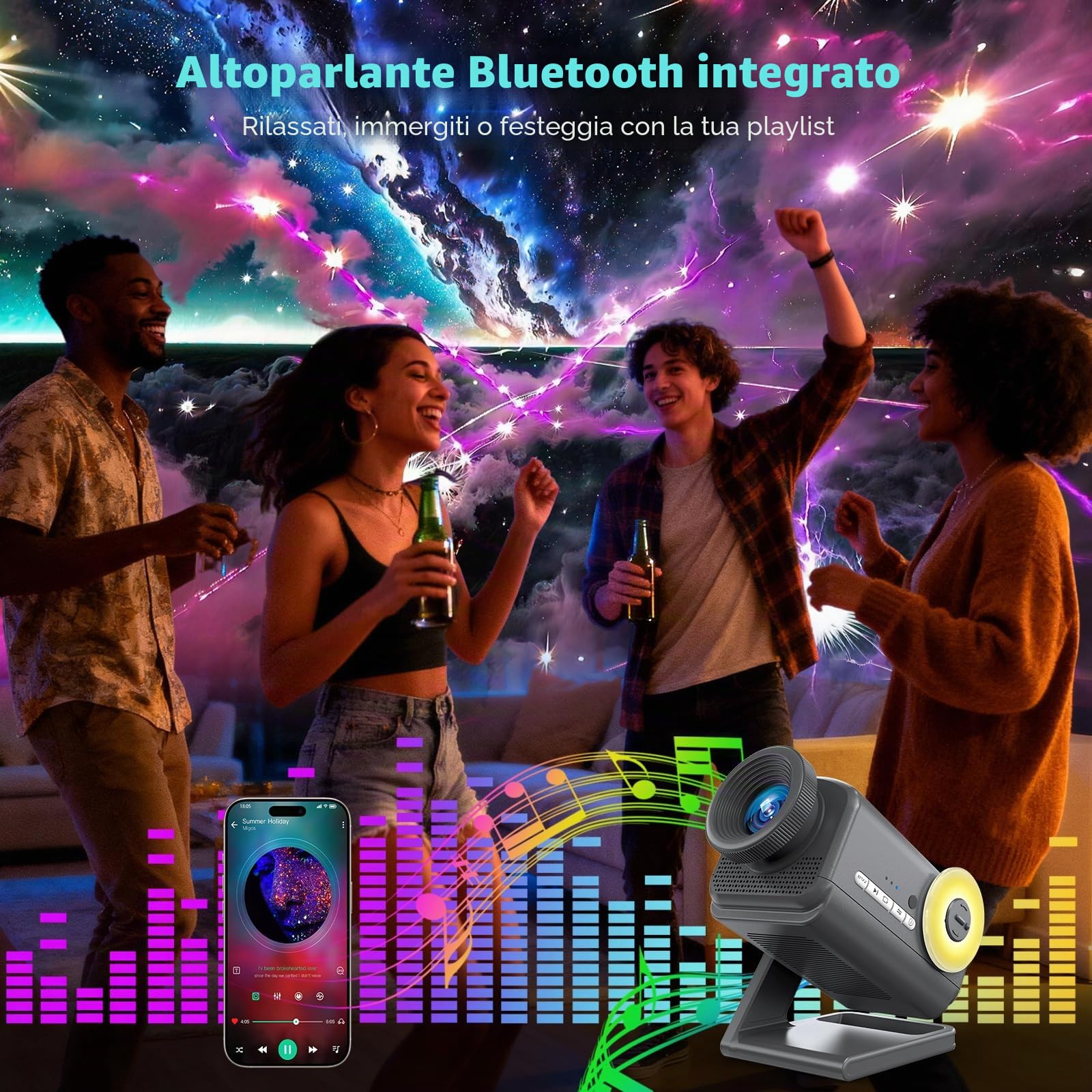 anysun Proiettore Stelle Galassia 3D, 60 Temi e Altoparlante Bluetooth | Telecomando, Luce Notturna, Proiettore Soffitto Aurora Boreale e Nebulose per Camera da Letto, Bambini, Adulti, Regalo