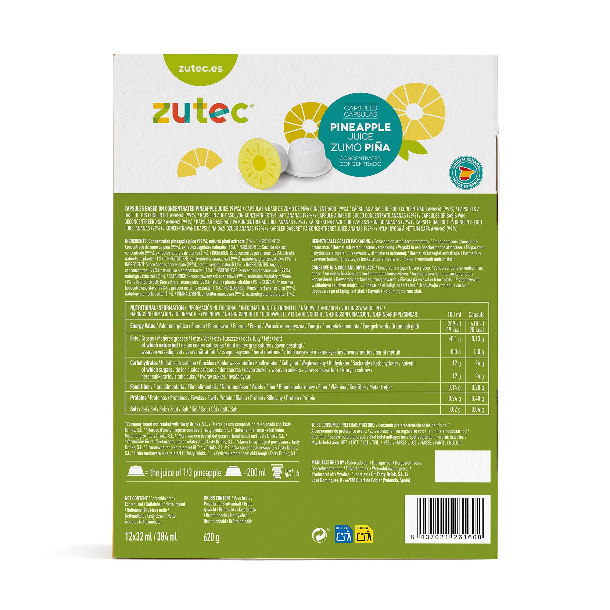 Zutec - Capsules de jus - Compatible avec la cafetière Dolce Gusto®* - Saveurs assorties - Orange, ananas et pomme - 3 paquets de 12 capsules - 36 capsules - Végétalien